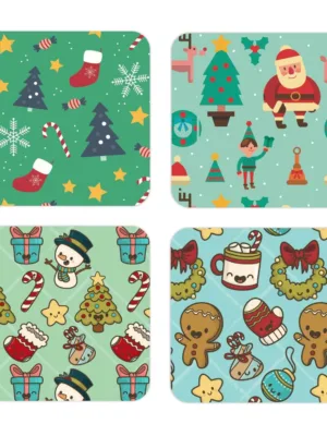 Christmas with Snowflake Snowman Santa Printed Coasters