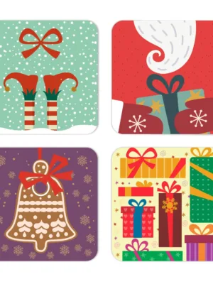 Christmas with Xmas Bell Printed Coasters