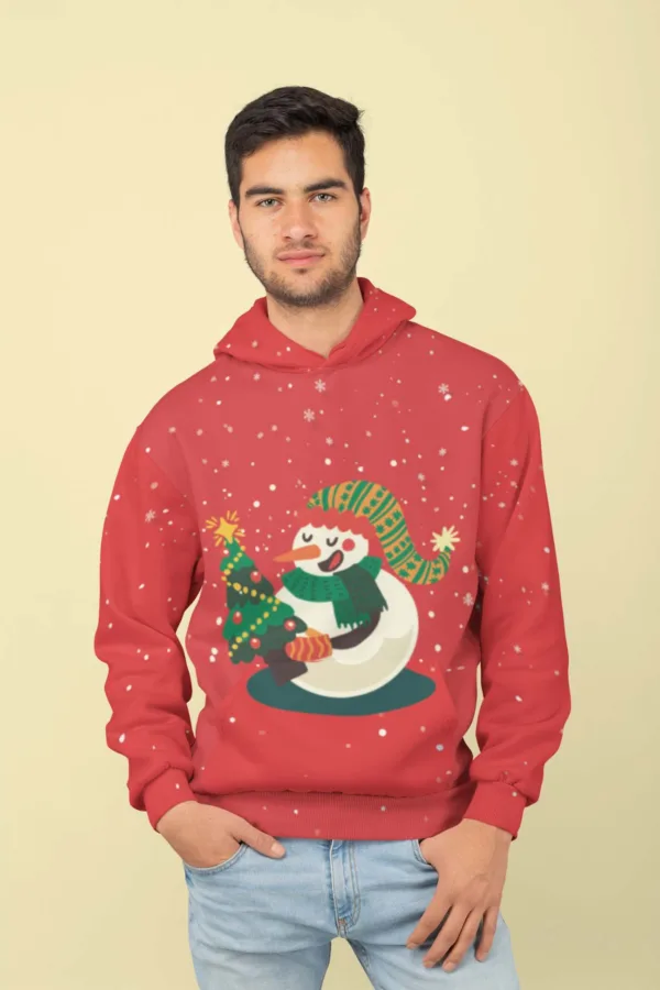 Red Snowman All Over Printed Christmas Adult Hoodie