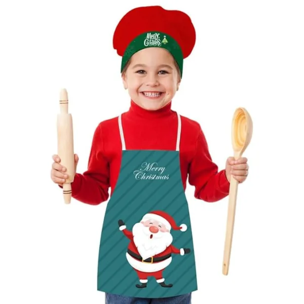 Christmas Kids Apron With Hat Printed Merry Christmas