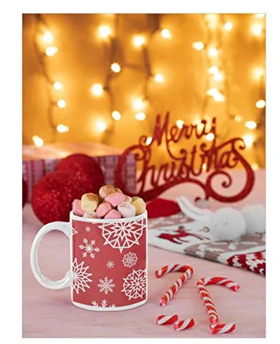 Xmas Red Snowflakes Christmas Coffee Mug With Coaster