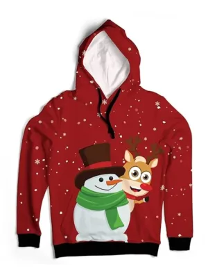 Red - Reindeer Snowman Christmas Hoodie
