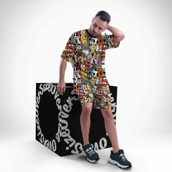 Cartoon Doodle All Over Printed Co-ord Set of Men