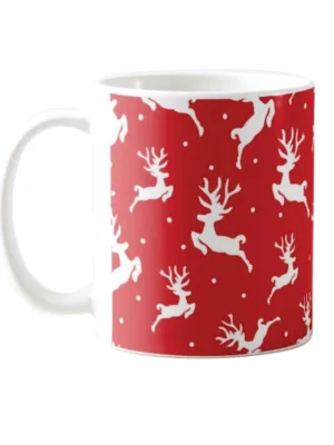 Xmas Red Reindeer Christmas Coffee Mug With Coaster