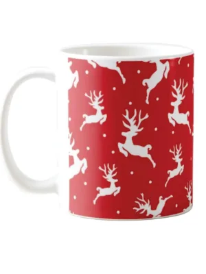 Xmas Red Reindeer Christmas Coffee Mug With Coaster