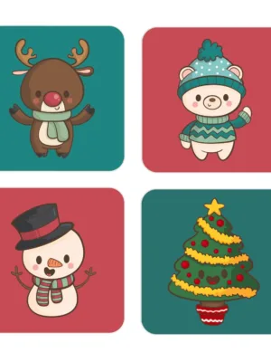 Christmas with Reindeer Snowman Coasters