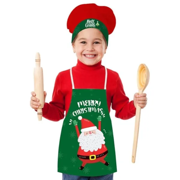 Christmas Kids Apron With Hat Printed Dancing Santa Clause