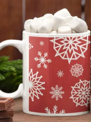 Xmas Red Snowflakes Christmas Coffee Mug With Coaster