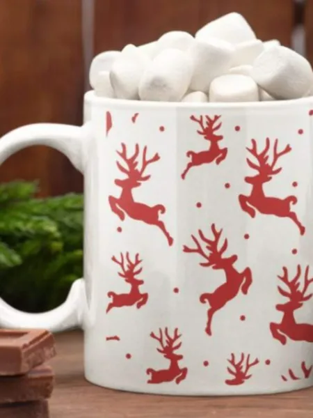 Xmas White Reindeer Coffee Christmas Mug with Coaster