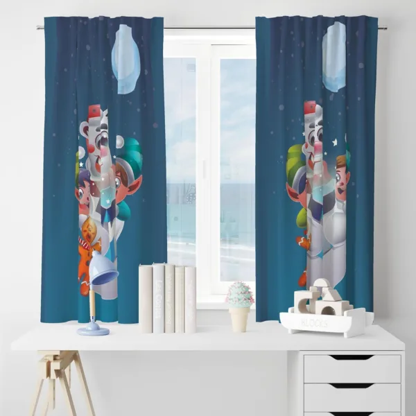 Dinning Hall Snow Man with Toys Christmas Curtains