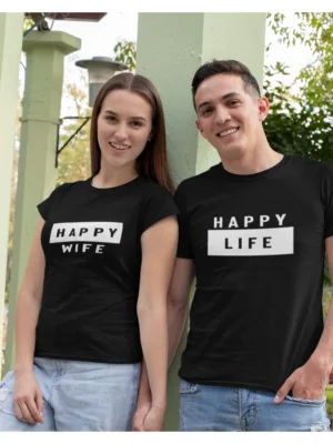 Happy Wife Happy Life Matching Couple T-shirts