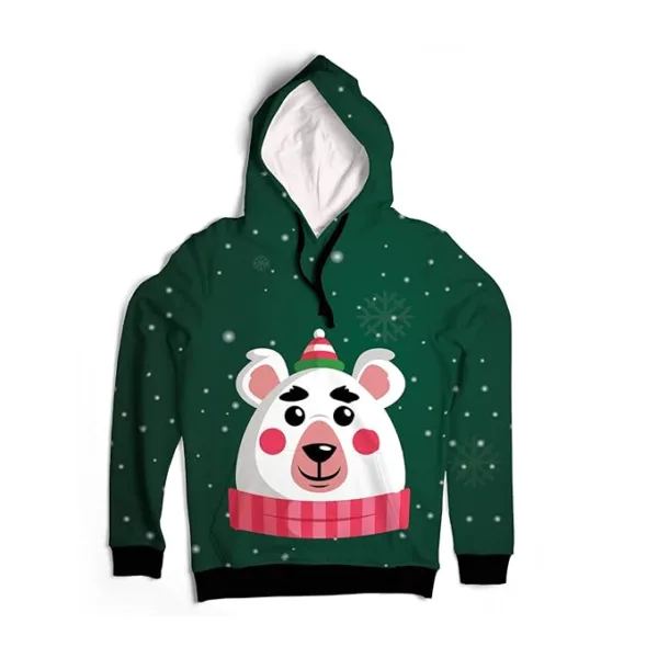 Green - Bear Face Christmas Hoodie