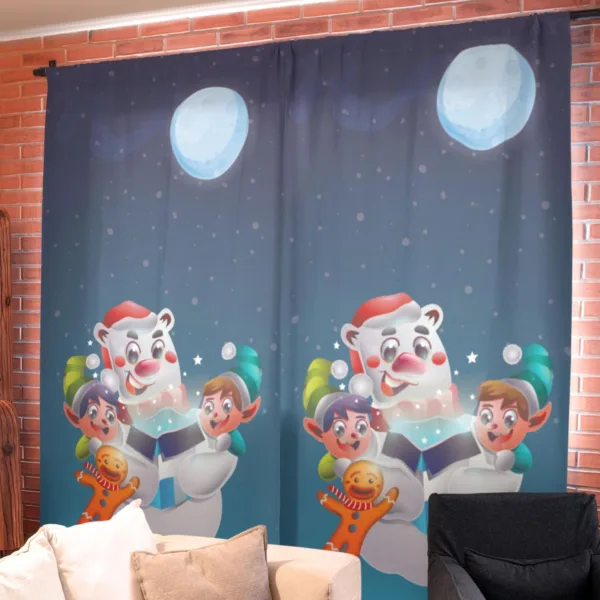 Dinning Hall Snow Man with Toys Christmas Curtains