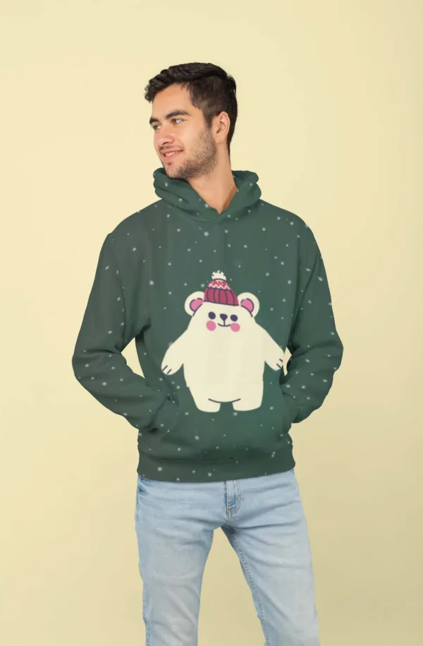 Green Cute Bear All Over Printed Christmas Adult Hoodie