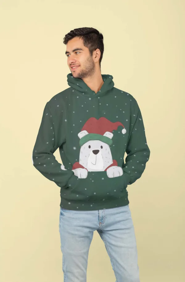 Green Bear All Over Printed Christmas Adult Hoodie