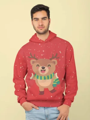 Red Cute Bear All Over Printed Christmas Adult Hoodie