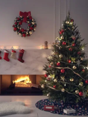 Santa And Reindeer Pattern Tree Skirt , Tree collar