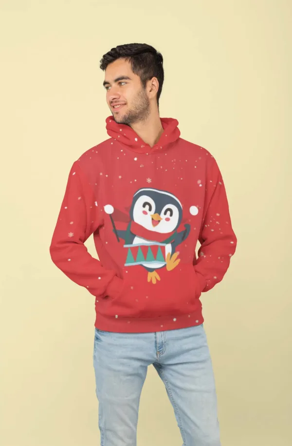 Red Penguin All Over Printed Christmas Adult Hoodie