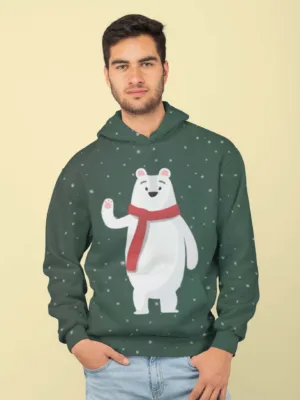 Green White Bear All Over Printed Christmas Adult Hoodie