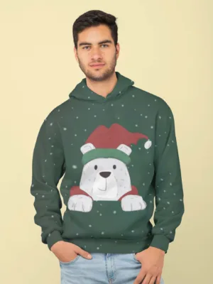 Green Bear All Over Printed Christmas Adult Hoodie