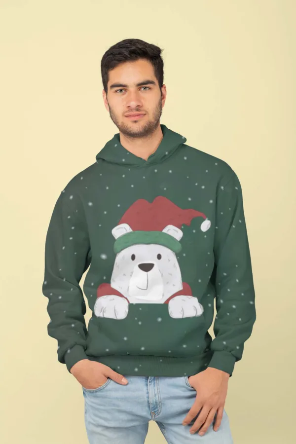 Green Bear All Over Printed Christmas Adult Hoodie