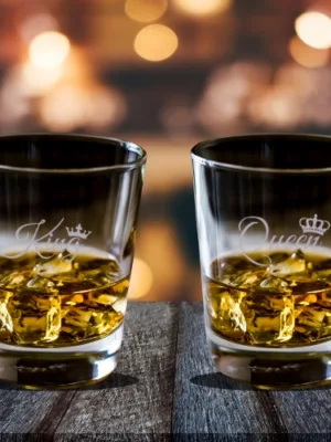 Valentine Gift King Queen Couple Whiskey Glasses Set Of 2