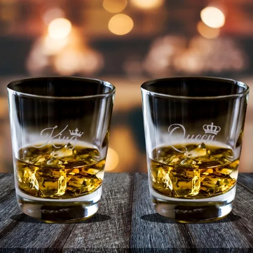 Valentine Gift King Queen Couple Whiskey Glasses Set Of 2