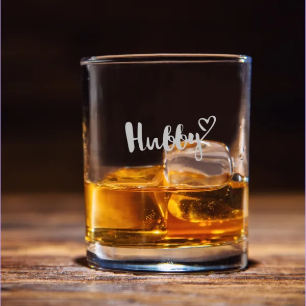 Valentine Gift Hubby Wifey Wine and Whiskey Glasses Set of 2