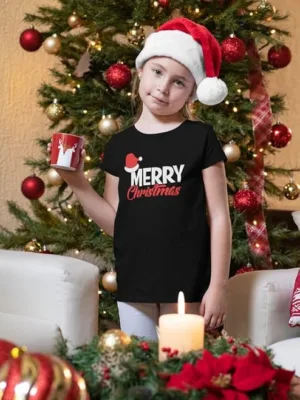 Santa Cap Merry Christmas Printed T-Shirt for Kids