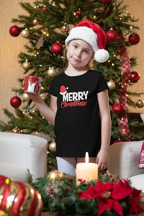 Santa Cap Merry Christmas Printed T-Shirt for Kids