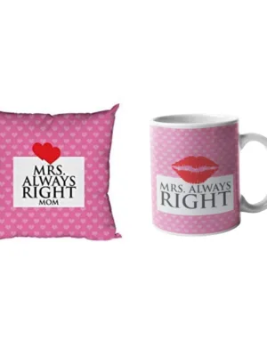 Valentine Gift Hamper Coffee Mug Mrs. Always Right & Cushion