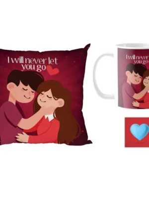 Valentine Gift Hamper Coffee Mug I Will Never Let You Go & Cushion