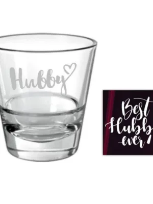 Valentine Gifts Hubby Whiskey Glasses with Coaster - TheYaYaCafe