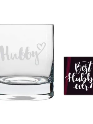 Valentine Gifts for Husband Hubby Whiskey Glass with Coaster