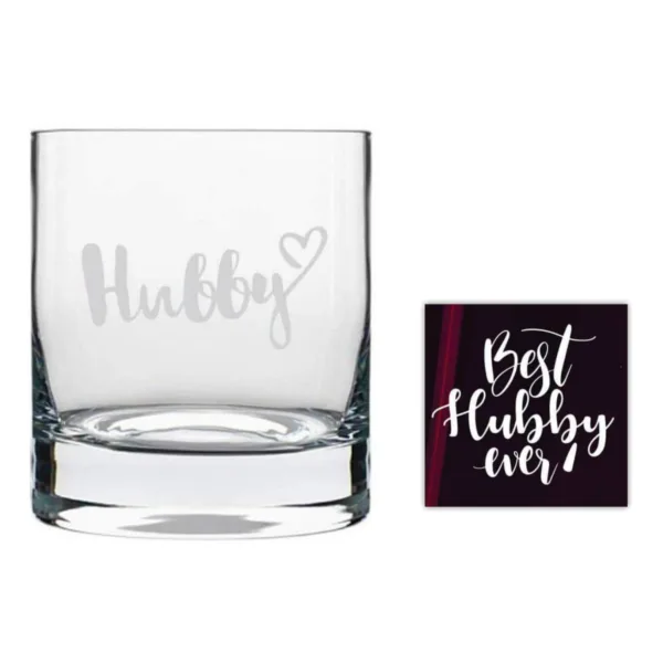 Valentine Gifts for Husband Hubby Whiskey Glass with Coaster