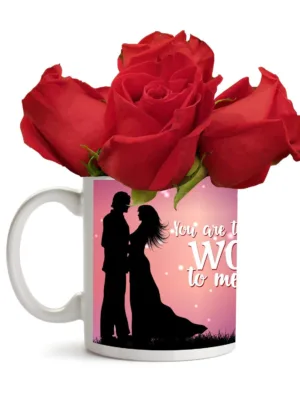 Valentine Gifts You Are The World To Me Coffee Mug & Bunch Of Roses