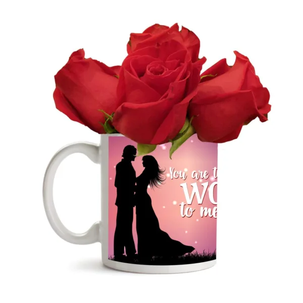 Valentine Gifts You Are The World To Me Coffee Mug & Bunch Of Roses