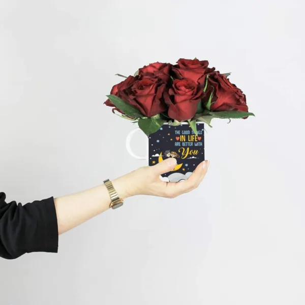 Valentine Special Gift Combo Better With You Coffee Mug & Bunch Of Roses