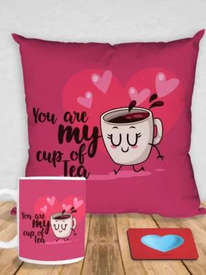 Valentine Gift Coffee Mug You Are My Cup Of Tea & Cushion