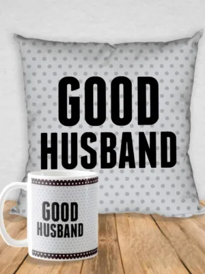 Valentine Gift Hamper Coffee Mug Good Husband & Cushion