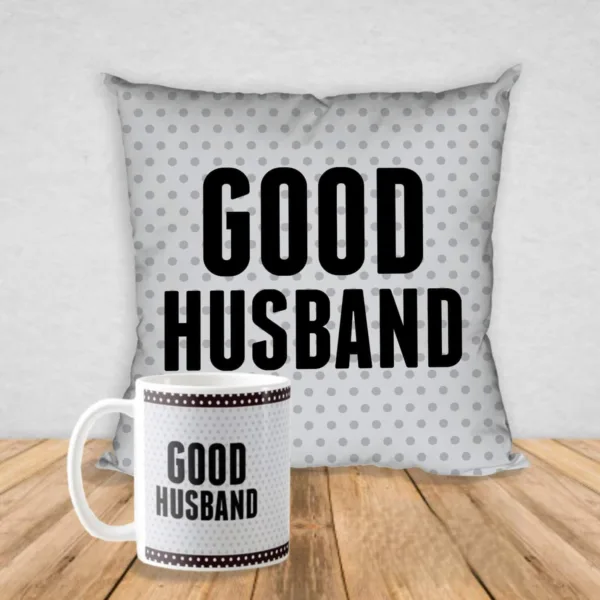 Valentine Gift Hamper Coffee Mug Good Husband & Cushion