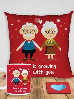 Valentine Gift Coffee Mug Love IS Growing Old With You & Cushion