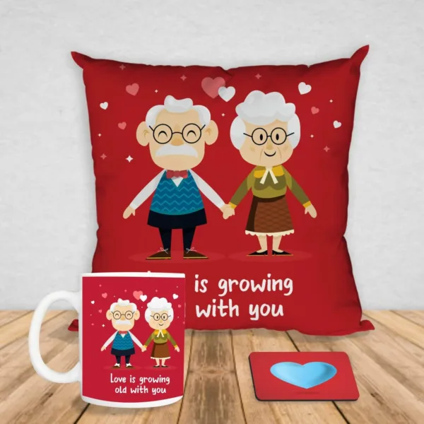 Valentine Gift Coffee Mug Love IS Growing Old With You & Cushion