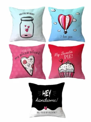 Unique Designs Valentine gift Couple Cushion Cover Set of 5