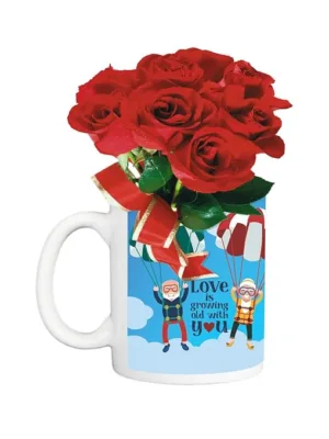 Valentine Gifts Love is Growing Old with You Coffee Mug & Bunch Of Roses