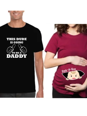 This Dude is Going to be a Daddy First Time Peek a Boo Maternity Couple T-Shirts