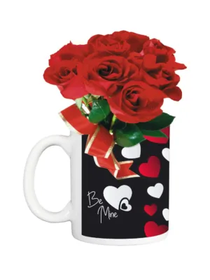 Valentine Special Gift Combo Be Mine Coffee Mug & Bunch Of Roses