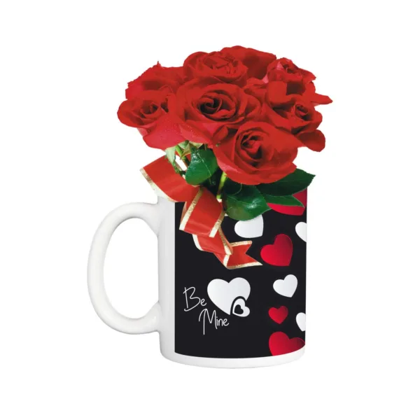 Valentine Special Gift Combo Be Mine Coffee Mug & Bunch Of Roses