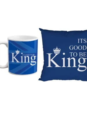 Valentine Gift Hamper Coffee Mug It's Good To Be King & Cushion