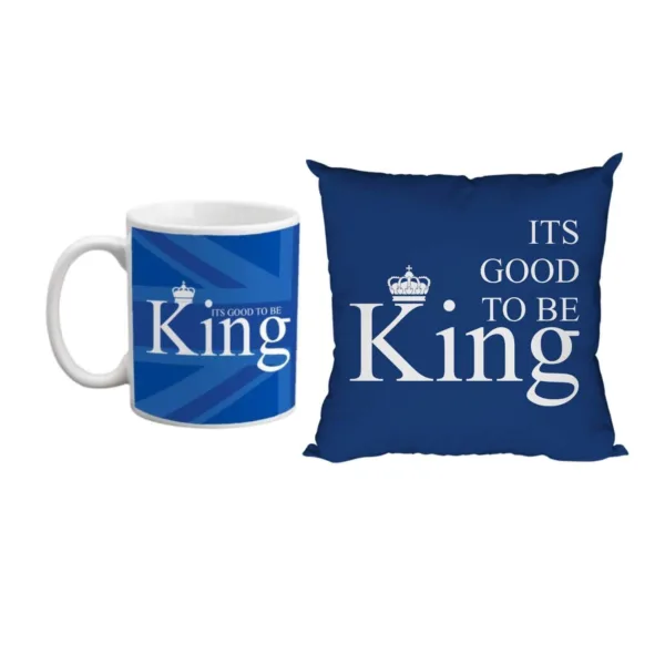 Valentine Gift Hamper Coffee Mug It's Good To Be King & Cushion